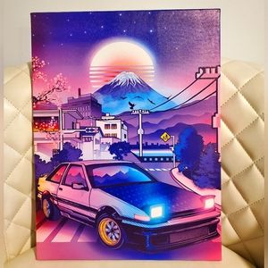 AE86 Cyberpunk Canvas Artwork 🌸 Vibrant Wall Decor with Hanging Kit